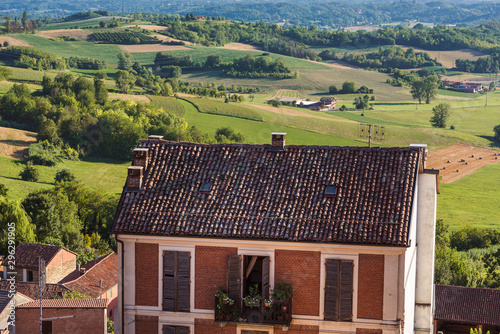 Drone aerial view of Calliano Monferrato, unesco world heritage