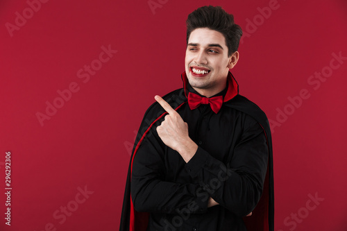 Konstfotografi Image of vampire man in black halloween costume pointing finger
