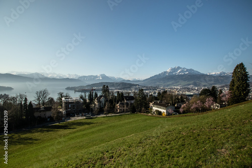 Panoramic view from park in Luzern, Switzerland