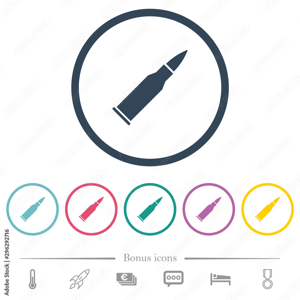Bullet rifle ammo flat color icons in round outlines Bullet rifle ammo flat color icons in round outlines