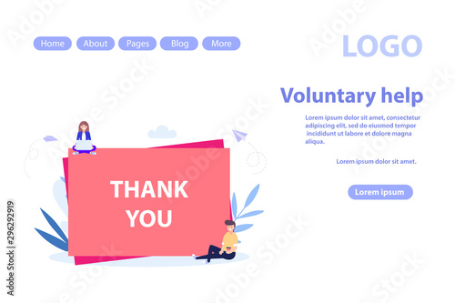 Volunteering and voluntary help concept web page.Flat vector illustration isolated on white background. Can use for web banner, infographics, web page..