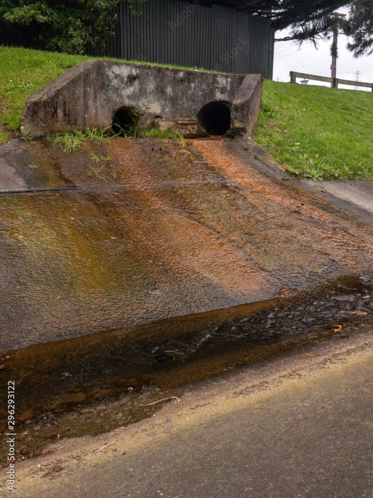 Fungus stained stormwater drain Fungus stained stormwater drain