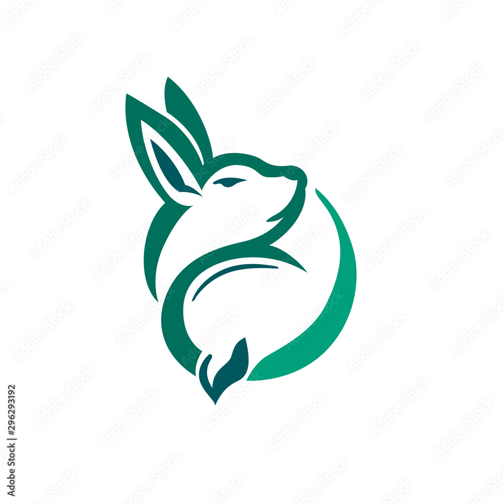 Fototapeta premium Blue circle rabbit logo design inspiration