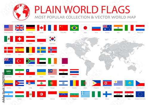 World flags vector graphics with world map