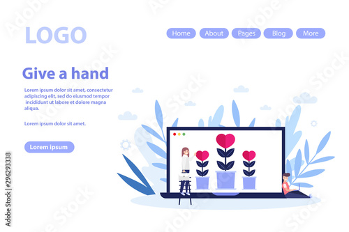 Make donation, charity web page.Flat vector illustration isolated on white background. Can use for web banner, infographics, web page.