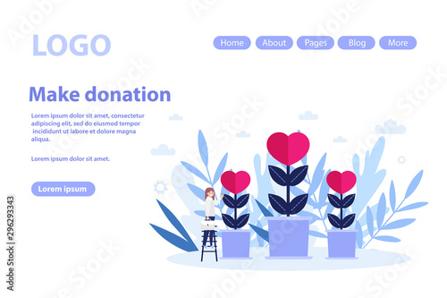 Make donation, charity web page.Flat vector illustration isolated on white background. Can use for web banner, infographics, web page.