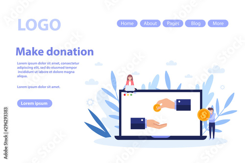 Make donation, charity web page.Flat vector illustration isolated on white background. Can use for web banner, infographics, web page.