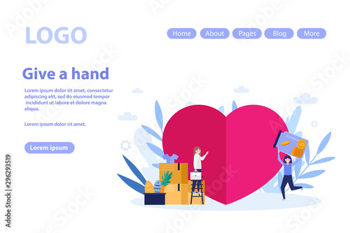 Make donation, charity web page.Flat vector illustration isolated on white background. Can use for web banner, infographics, web page.