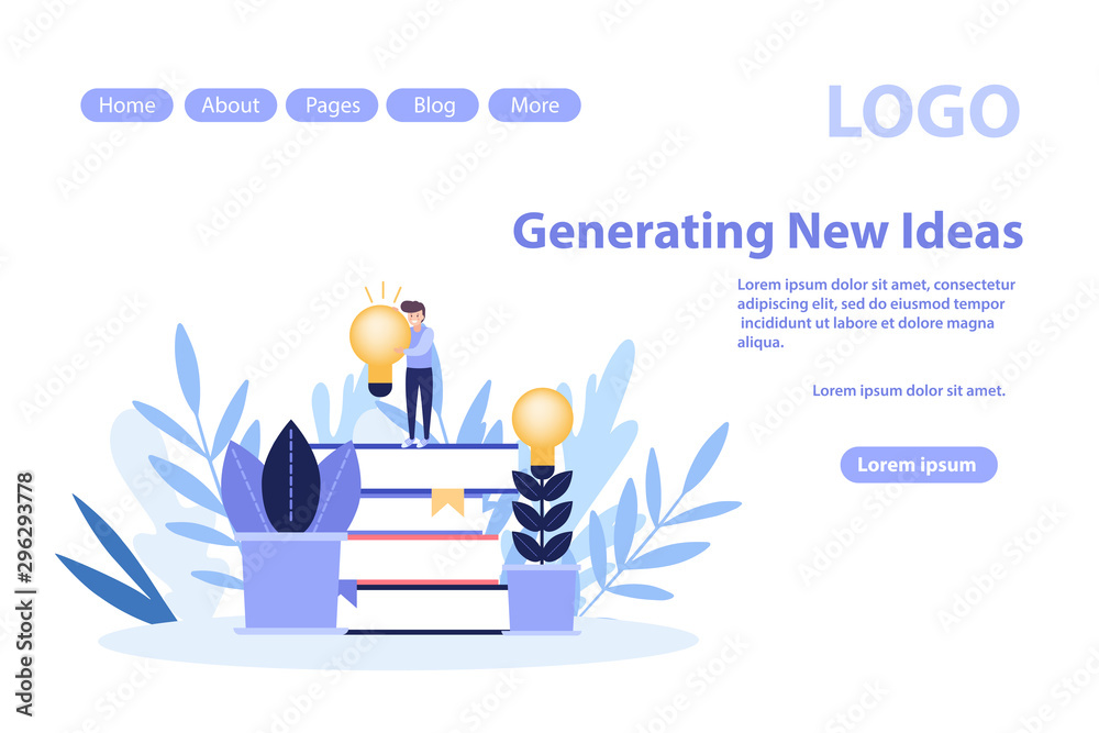Generating new ideas web page.Flat vector illustration isolated on white background. Can use for web banner, infographics, web page. Generating new ideas web page.Flat vector illustration isolated on white background. Can use for web banner, infographics, web page.