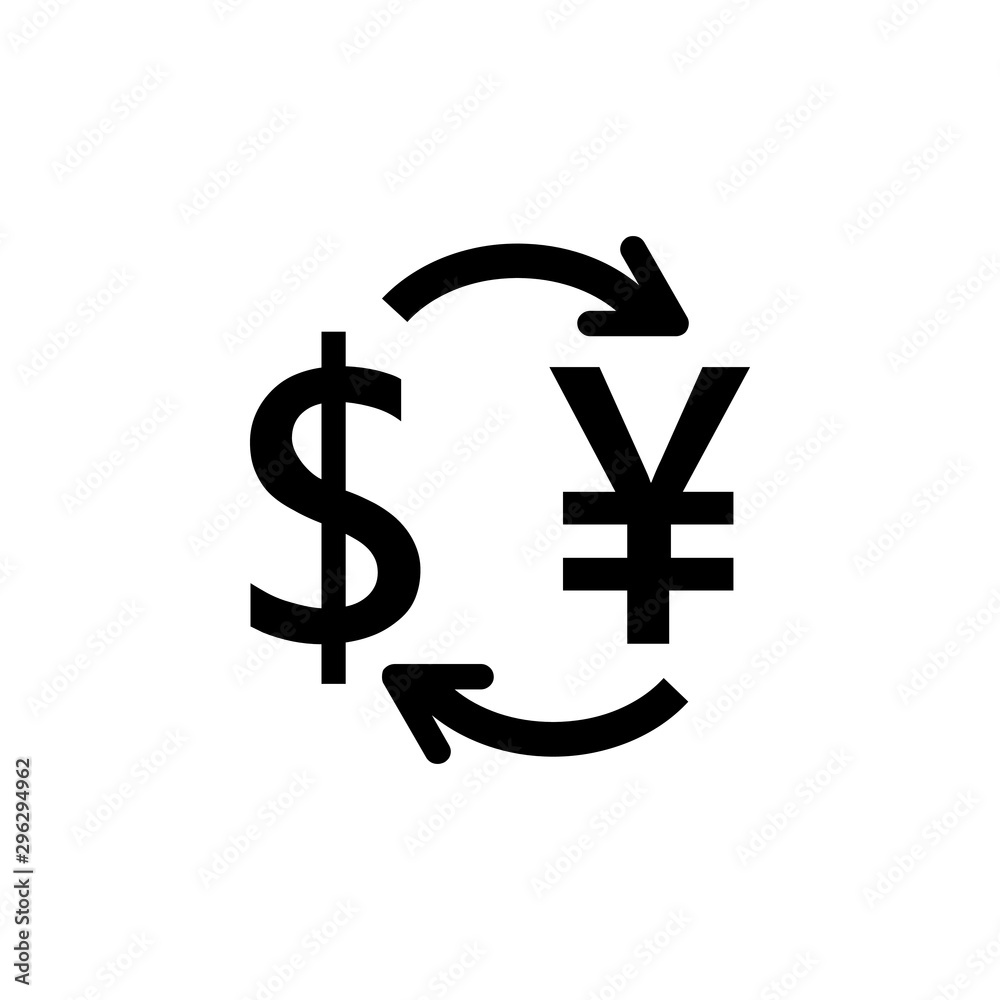Exchange of yen and dollar. Business icon sign. Exchange of yen and dollar. Business icon sign.