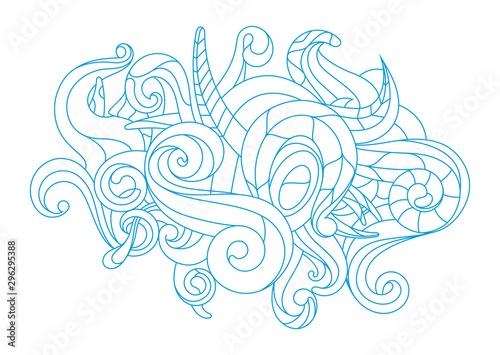 Vector abstract blue line natural graphic tentacles and ripples. Isolated on white background