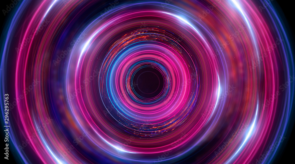 Futuristic neon circle on a dark background. Abstract light circle.