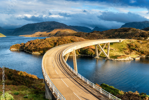 The curved Kylesku Bridge in Scotland photo