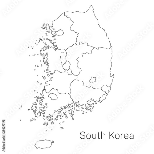 Photo Vector detailed map of South Korea regions