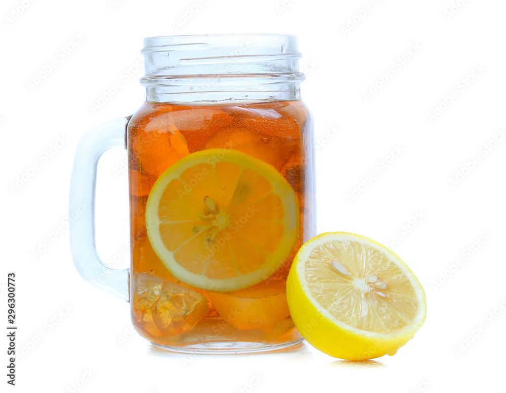 iced tea with lemon slices and mint on white background iced tea with lemon slices and mint on white background