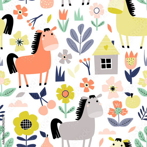 Horse hand drawn seamless pattern