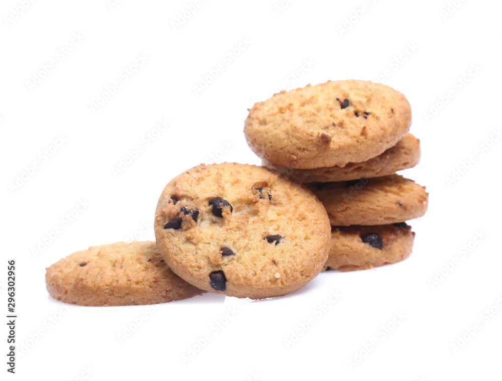 Chocolate chip cookies isolated on white background. Sweet biscuits Chocolate chip cookies isolated on white background. Sweet biscuits