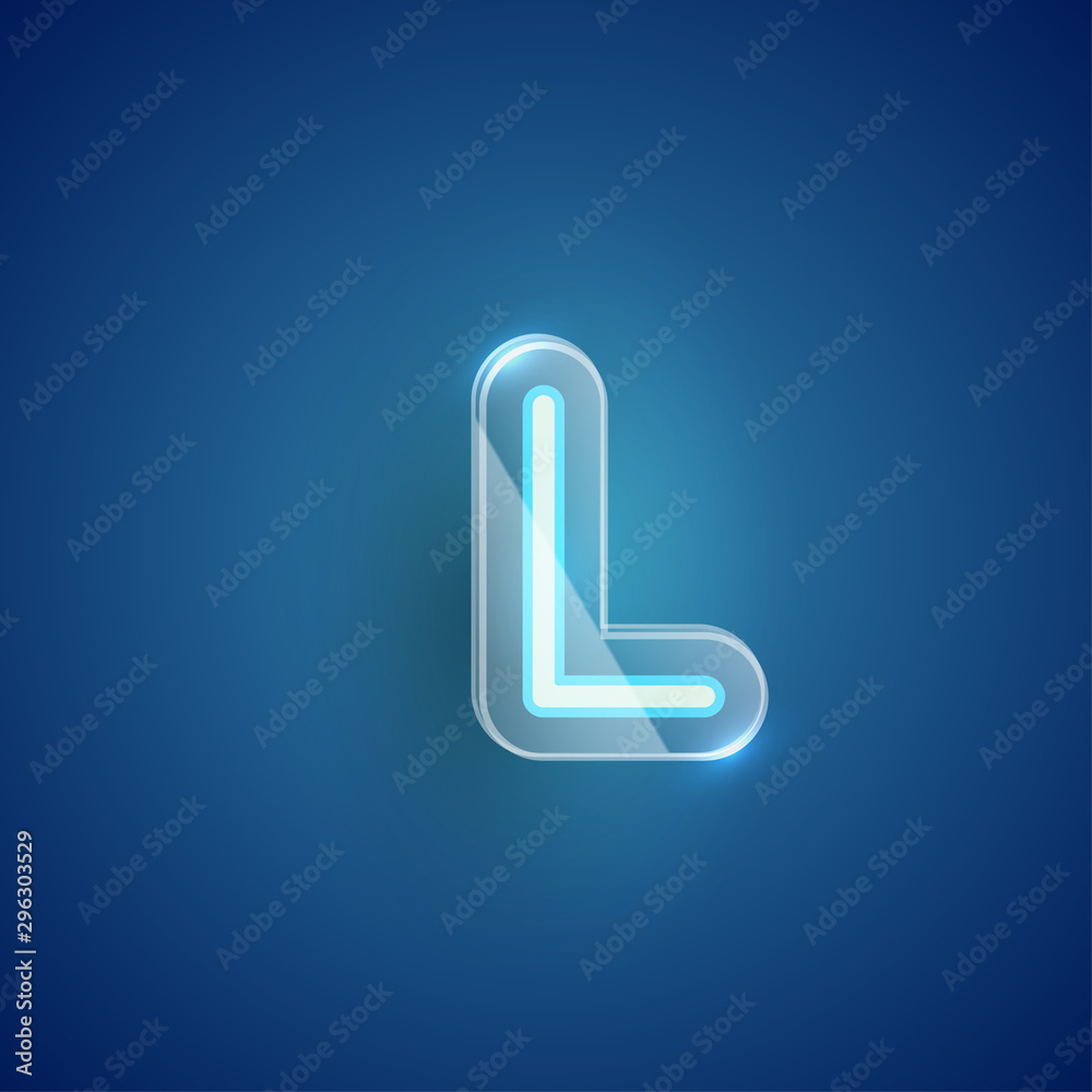 Realistic neon L character with plastic case around, vector illustration Realistic neon L character with plastic case around, vector illustration