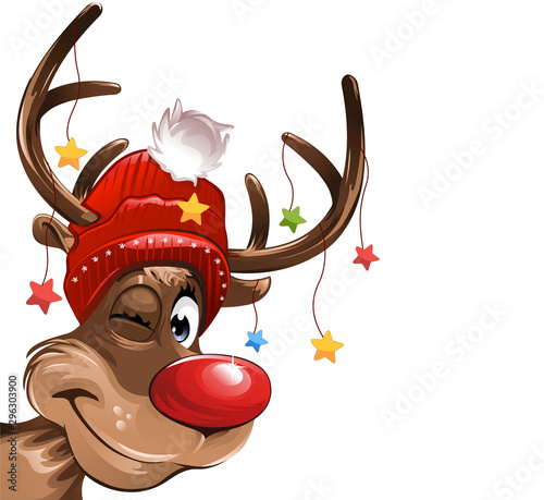 Rudolph red nose stars hat smiling illustration vector eps