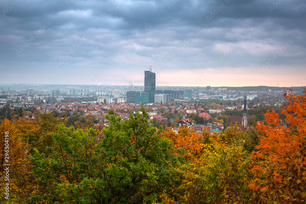 Cityscape of Gdansk Oliwa in autumnal scenery, Poland