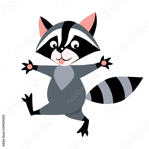 Funny cute raccoon cartoon kid vector illustration