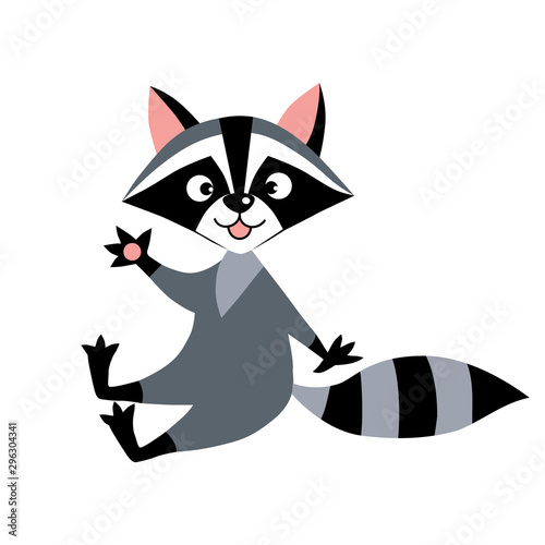 Funny cute raccoon cartoon kid vector illustration