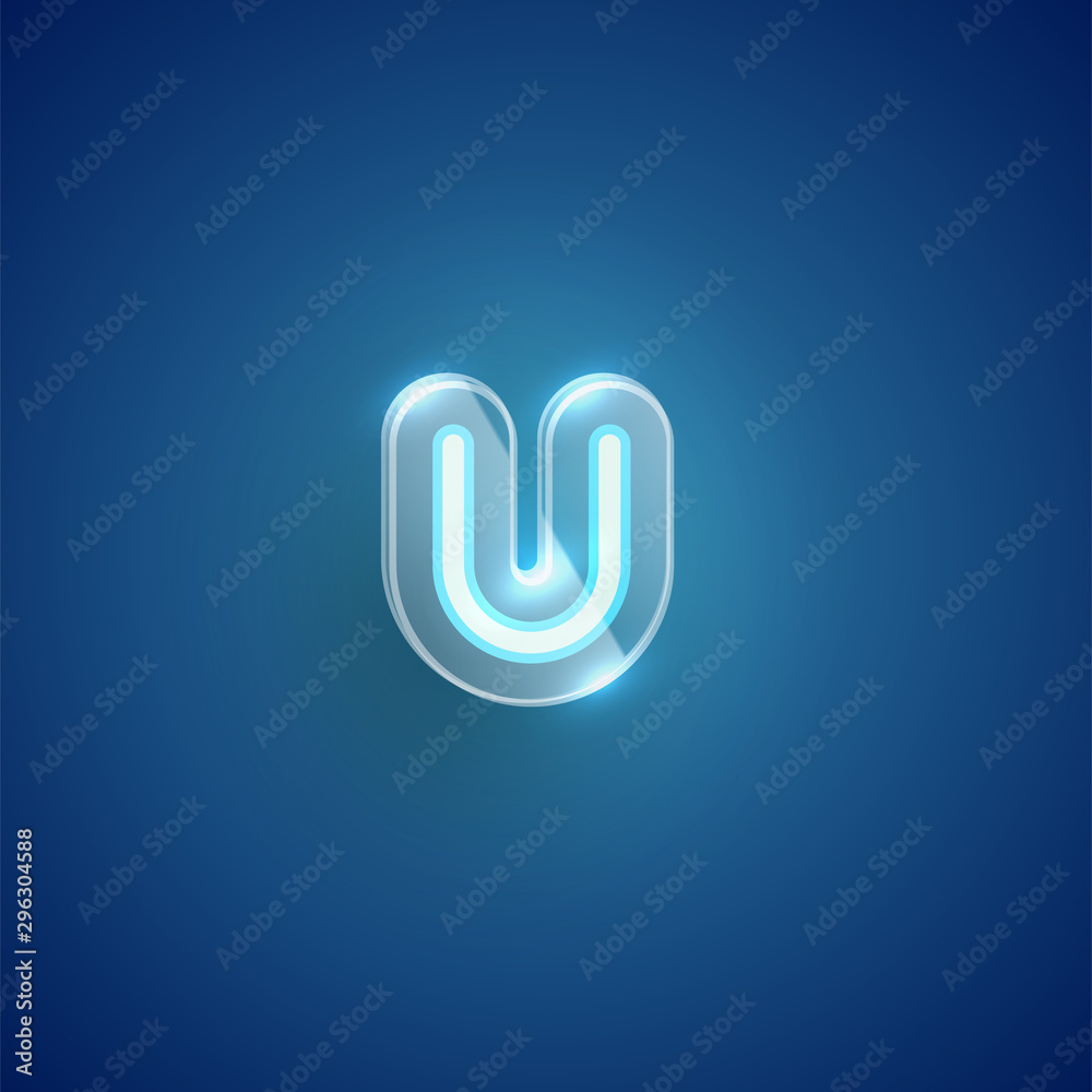 Realistic neon U character with plastic case around, vector illustration Realistic neon U character with plastic case around, vector illustration