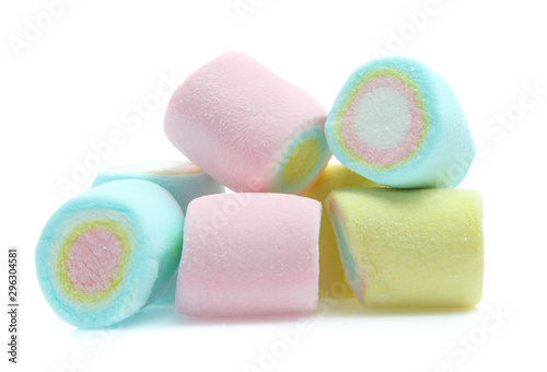 colorful marshmallows candy isolated on white background