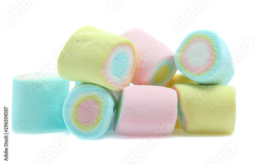 colorful marshmallows candy isolated on white background