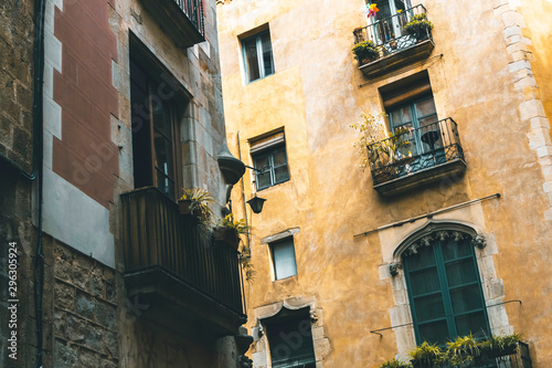 Balconies in Barcelona streets.