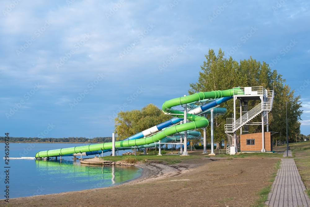 Big colorful water slide on the beach Big colorful water slide on the beach