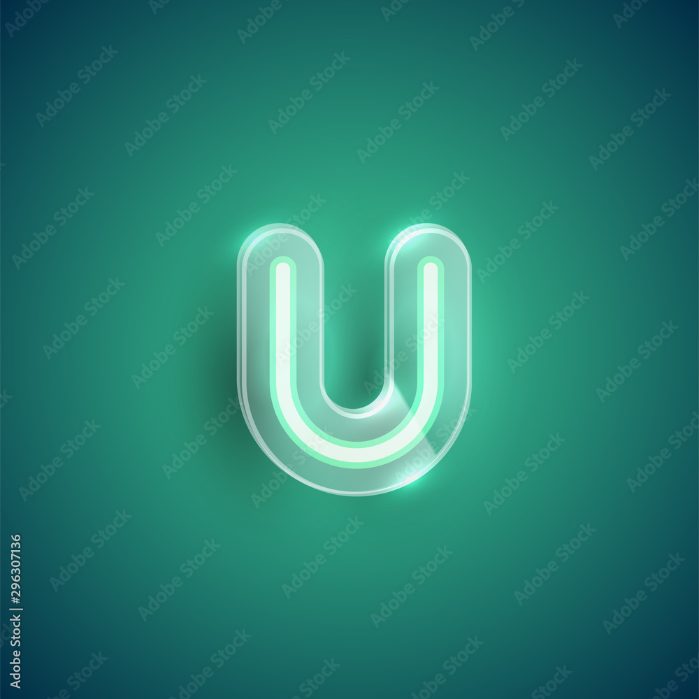 Realistic neon U character with plastic case around, vector illustration Realistic neon U character with plastic case around, vector illustration