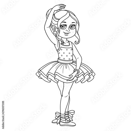 Cute girl in carnival costume of a ballerina outlined for coloring page