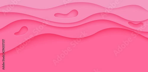 Pink abstract background in paper cut style. Layers of paper wavy with holes lying on top of each other. Delicate fuchsia flyer for March 8th opener, banner for World Breast Cancer Day. Vector card.