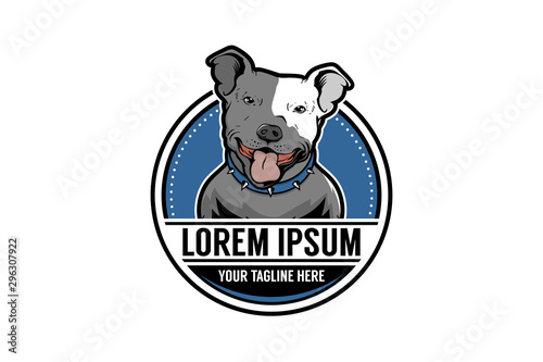 cute pitbul cartoon vector badge logo template photo