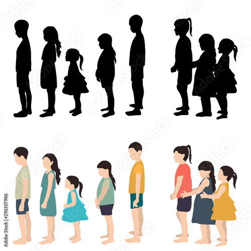 flat style and silhouette children are standing