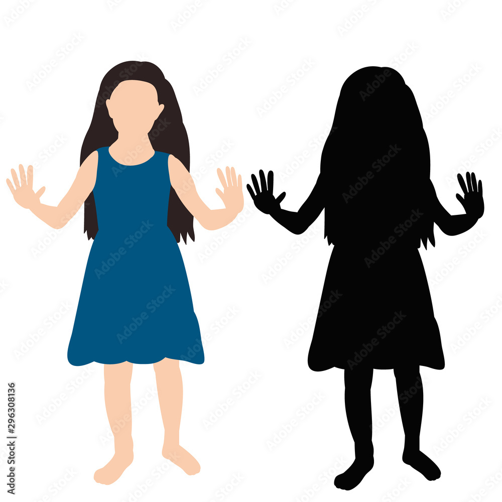 vector, isolated, flat style and silhouette of a child, girl vector, isolated, flat style and silhouette of a child, girl