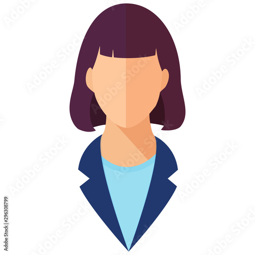 Businesswoman in blue suit colorful flat style vector illustration icon isolated on white background.