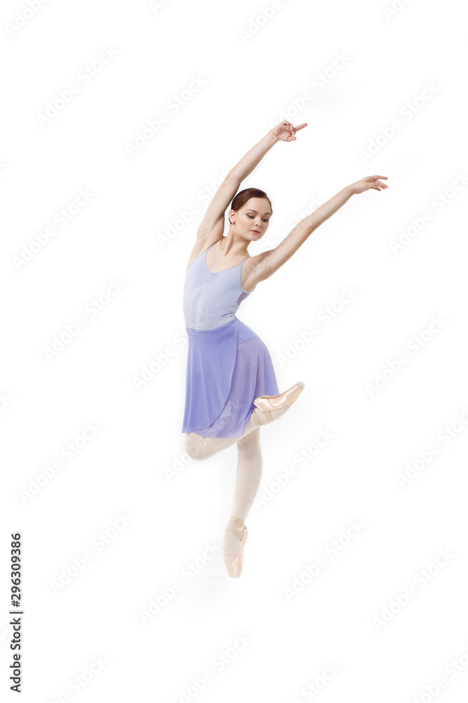 Actress Russian ballet,young ballet dancer performing complex elements on a white background ,awesome dance event demonstration