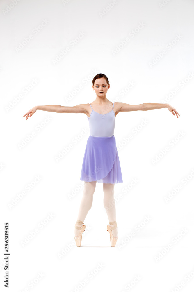 Actress Russian ballet,young ballet dancer performing complex elements on a white background ,awesome dance event demonstration