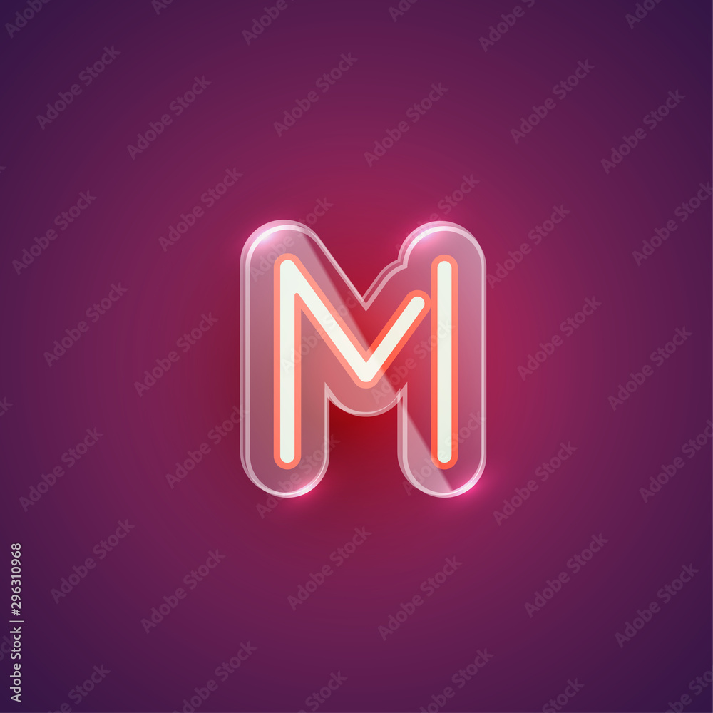 Realistic neon M character with plastic case around, vector illustration Realistic neon M character with plastic case around, vector illustration