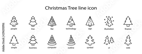 Christmas Tree thin line icon set. Stylized linear icons of artificial snow, spruce, present box fir. Editable Stroke. 32x32 Pixel Perfect