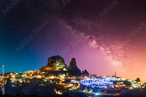 Stars over Uchisar castle in Cappadocia