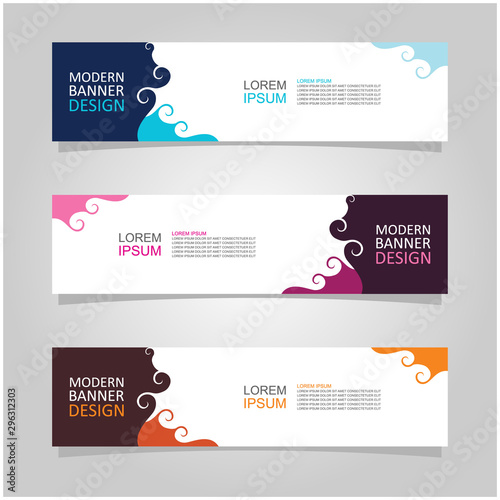 Vector abstract banner design web template set of 3. Abstract geometric background used for letterhead, header, footer, layout, landing page and print media