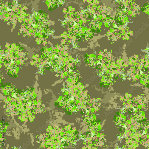 Spring swamp camouflage of various shades of green, grey and brown colors