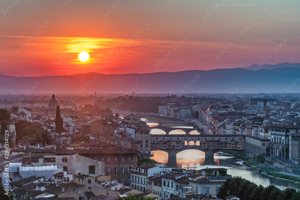 Bridges in Florence at Sunset - View Over Florence, Tuscany - 