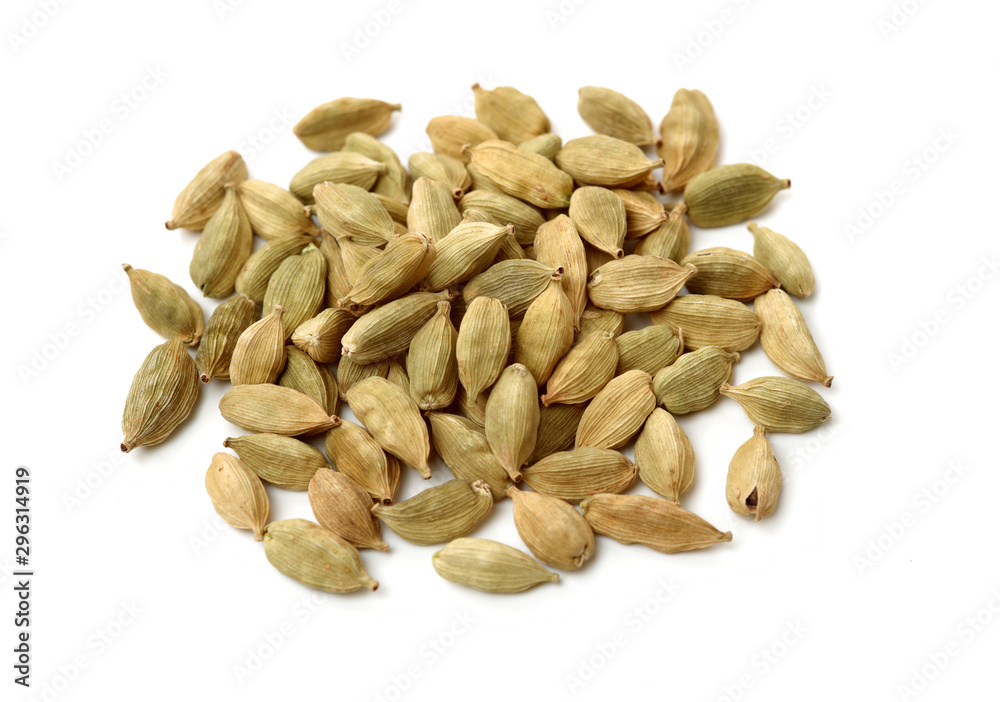 Green cardamom pods on white background Green cardamom pods on white background