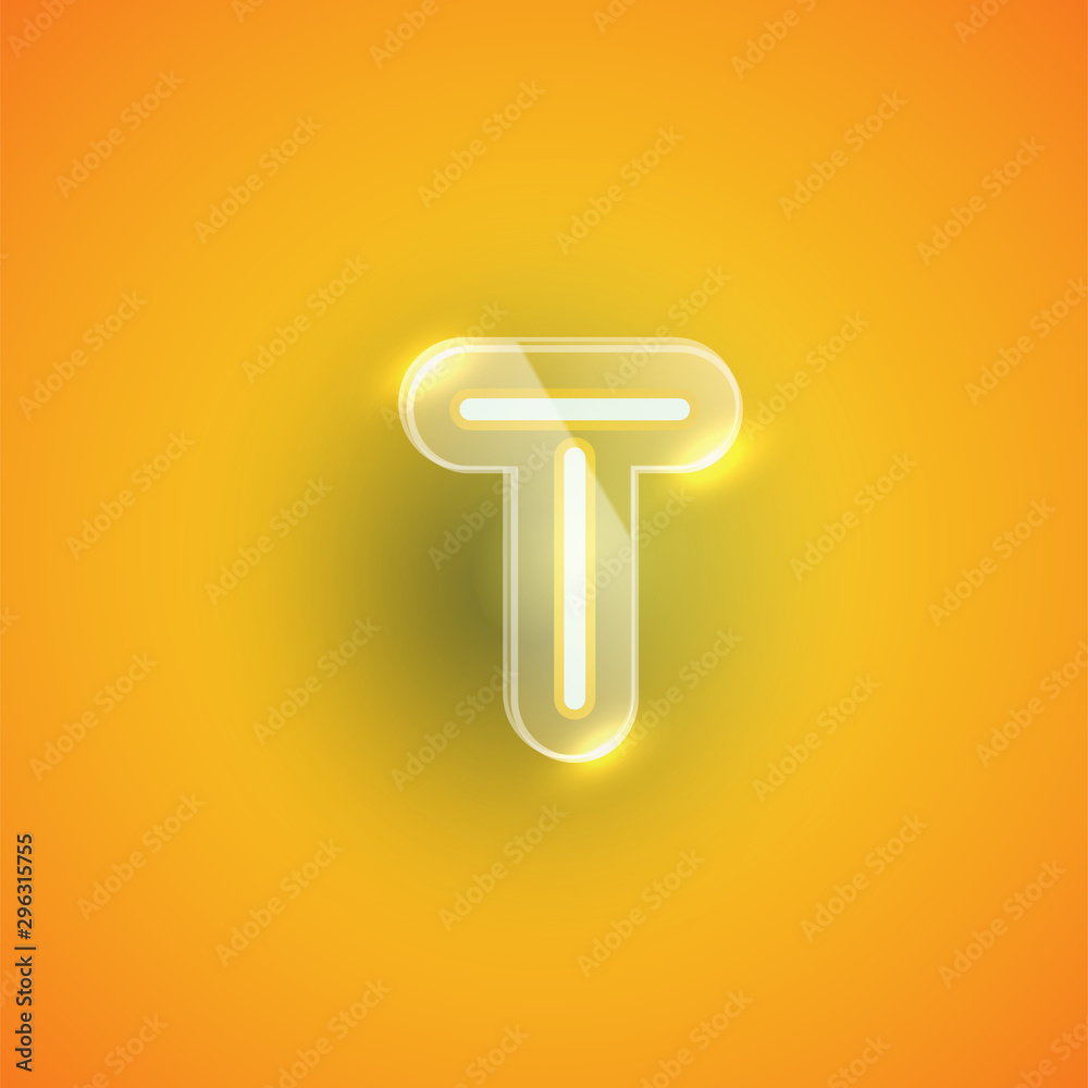 Realistic neon T character with plastic case around, vector illustration Realistic neon T character with plastic case around, vector illustration