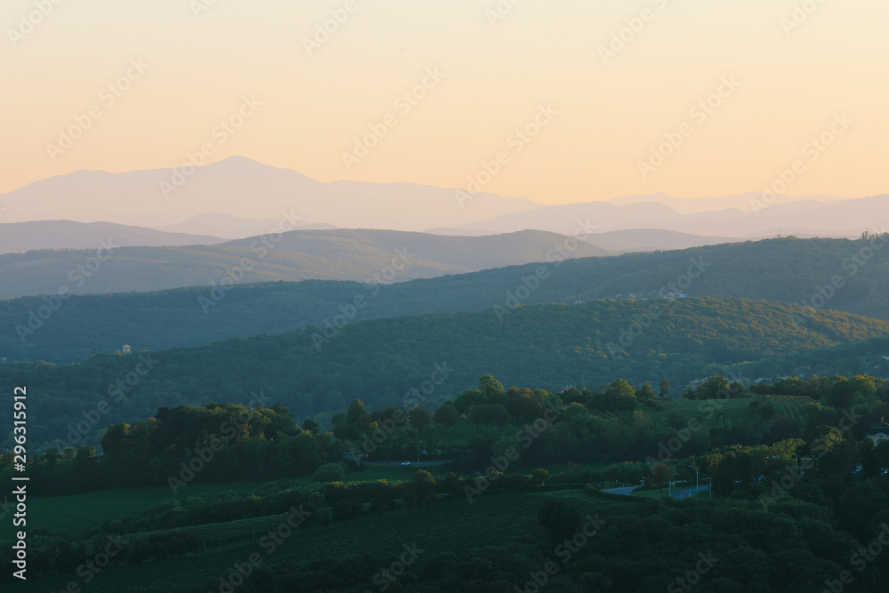 Beautiful sunset with the view of the skyline over the hills around Vienna Beautiful sunset with the view of the skyline over the hills around Vienna