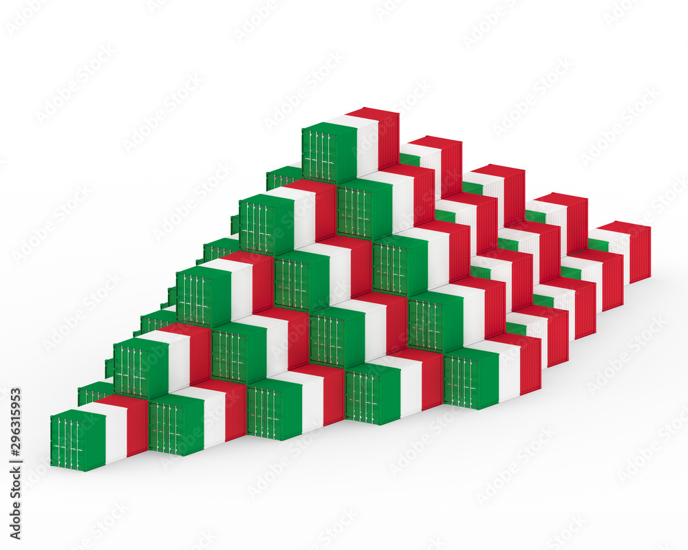 Fototapeta premium 3D Illustration of Cargo Container with Italy Flag on white background. Delivery, transportation, shipping freight transportation.